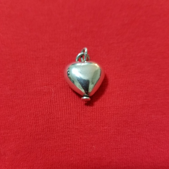 Solid Sterling Silver Puffed Heart Charm - Picture 1 of 4